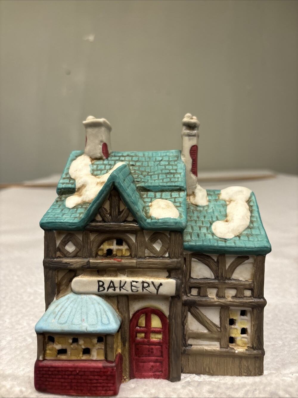 Vintage 90s Ceramic Bakery House Village Christmas Decor.